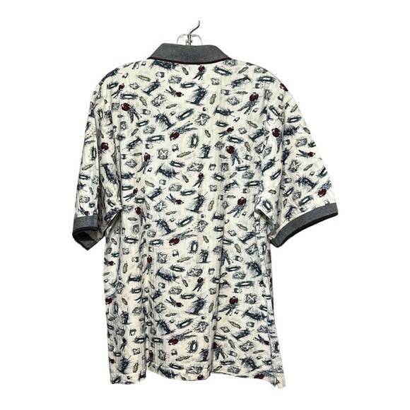 Larry Mize Short Sleeve Golf Printed Polo Shirt White Multi Color Preppy Large - Picture 2 of 4